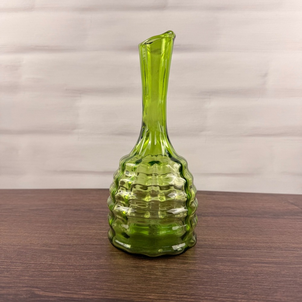 Blenko 64E Honeycomb Vase Olive Green Glass Mid Century Modern - Picture 6 of 8